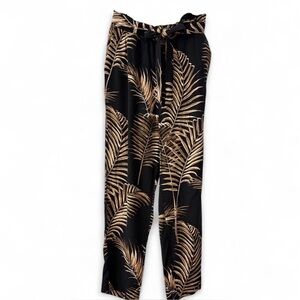 H&M High-Rise Paperbag Waist Palm-Print Pants - Black/Tan (size 6)